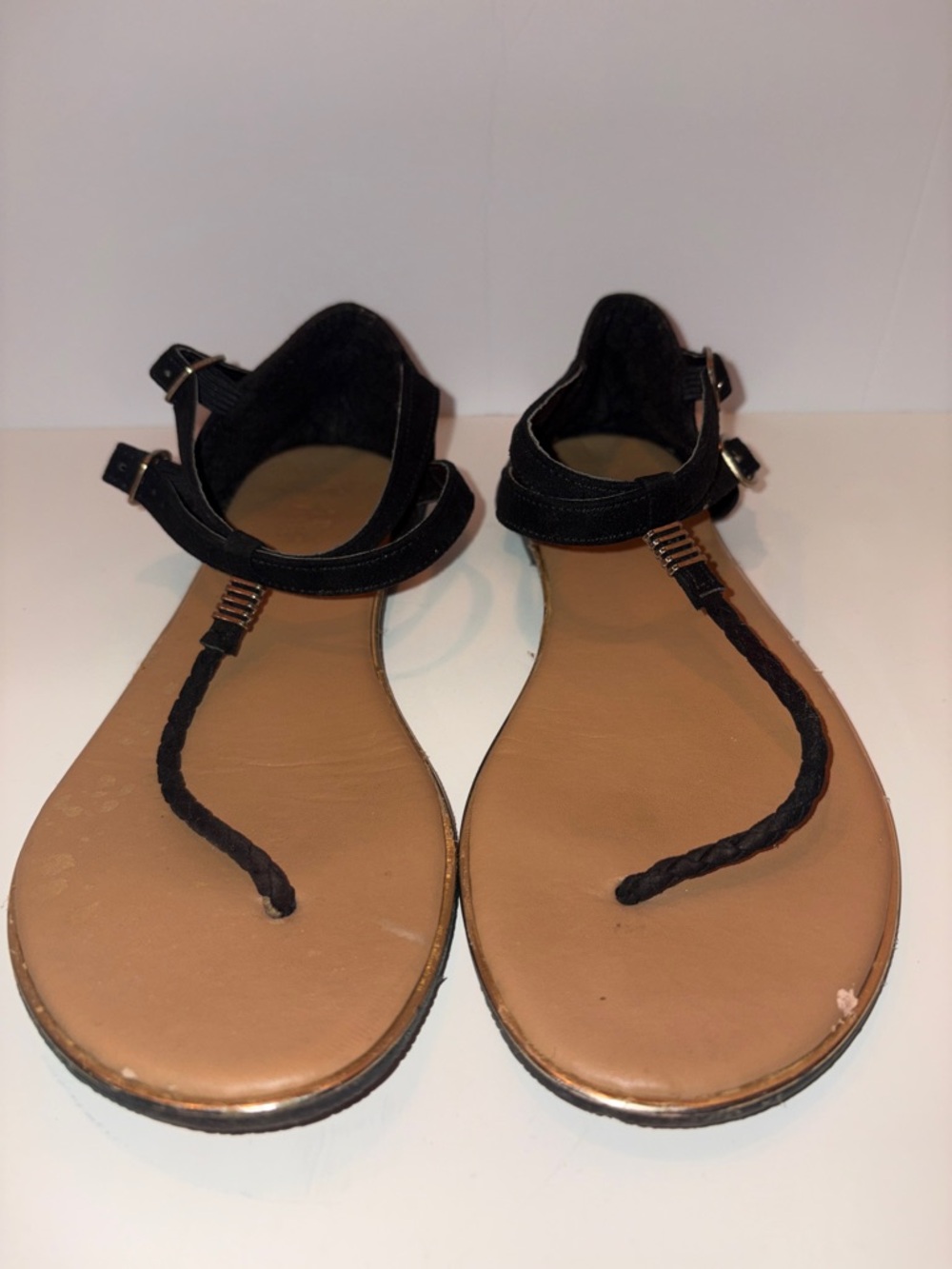 Charlotte Russe Black Braided T-Strap Ankle-Strap Sandals